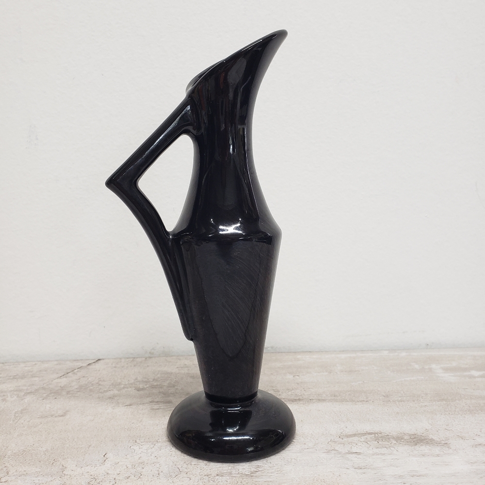 Vintage Black Ceramic Sculptural`Vase 8" Signed Artist Piece Mid Century Modern - Picture 6 of 7